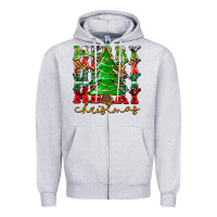 Heather Grey Merry Christmas Tree Zipper Hoodie - CowhideDigitalArt