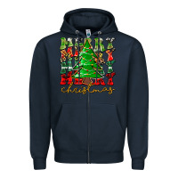 Navy Merry Christmas Tree Zipper Hoodie - CowhideDigitalArt