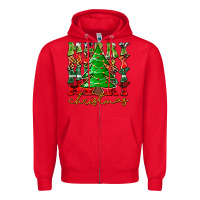 Red Merry Christmas Tree Zipper Hoodie - CowhideDigitalArt