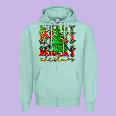 Merry Christmas Tree Zipper Hoodie Designed By Cowhidedigitalart