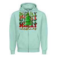 Seafoam Merry Christmas Tree Zipper Hoodie - CowhideDigitalArt