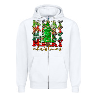 White Merry Christmas Tree Zipper Hoodie - CowhideDigitalArt