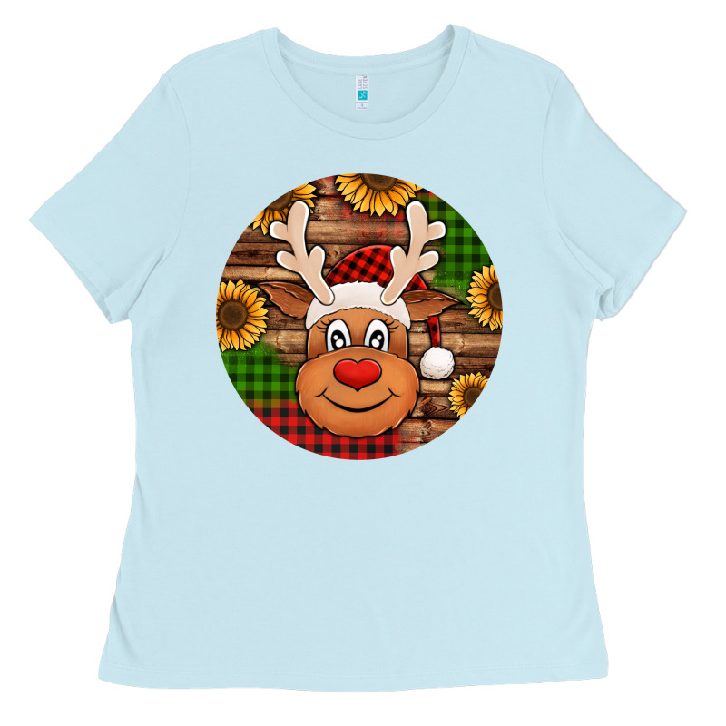 Cute Reindeer Head Christmas Ladies Tee by Jasminsmagicworld | Teevron