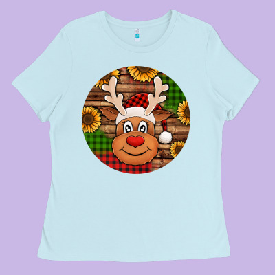 Cute Reindeer Head Christmas Ladies Tee Designed By Jasminsmagicworld