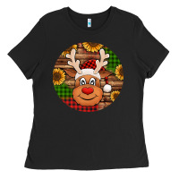 Black cute reindeer head Christmas Ladies Tee - Jasminsmagicworld