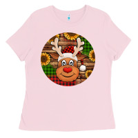 Bubblegum Pink cute reindeer head Christmas Ladies Tee - Jasminsmagicworld