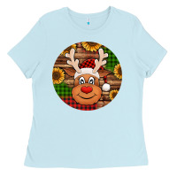 Baby Blue cute reindeer head Christmas Ladies Tee - Jasminsmagicworld