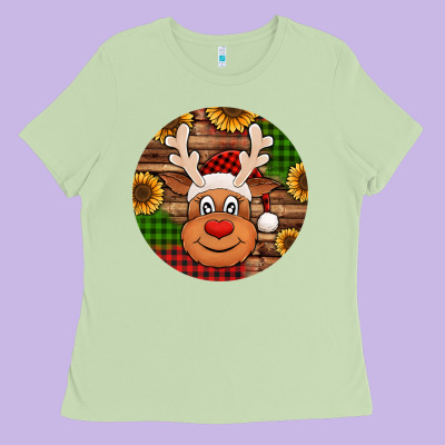 Cute Reindeer Head Christmas Ladies Tee Designed By Jasminsmagicworld