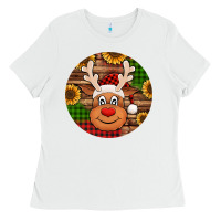 White cute reindeer head Christmas Ladies Tee - Jasminsmagicworld