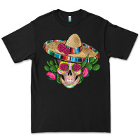 Black mexican skull sombrero roses cactus serape Premium Tee - Artiststas