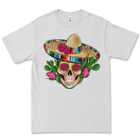 Dove Grey mexican skull sombrero roses cactus serape Premium Tee - Artiststas