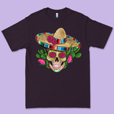 Mexican Skull Sombrero Roses Cactus Serape Premium Tee Designed By Artiststas