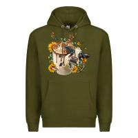 Army Green Black And White Cow Coffee Premium Hoodie - FaDigitalArtStudio