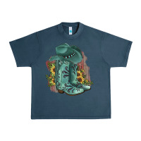 Midnight Navy Turquoise Cowboy Boots Urban Heavy Tee - JahusDesignShop
