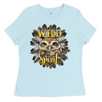 Baby Blue wild spirit owl Ladies Tee - BarkalooDesign