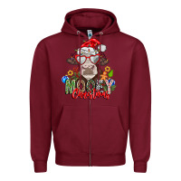 Burgundy Mooey Christmas Zipper Hoodie - CowhideDigitalArt