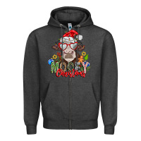 Charcoal Heather Mooey Christmas Zipper Hoodie - CowhideDigitalArt