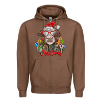 Chestnut Mooey Christmas Zipper Hoodie - CowhideDigitalArt