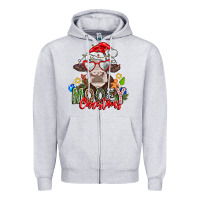 Heather Grey Mooey Christmas Zipper Hoodie - CowhideDigitalArt