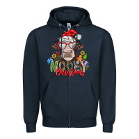 Navy Mooey Christmas Zipper Hoodie - CowhideDigitalArt