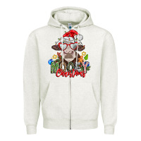 Oatmeal Heather Mooey Christmas Zipper Hoodie - CowhideDigitalArt