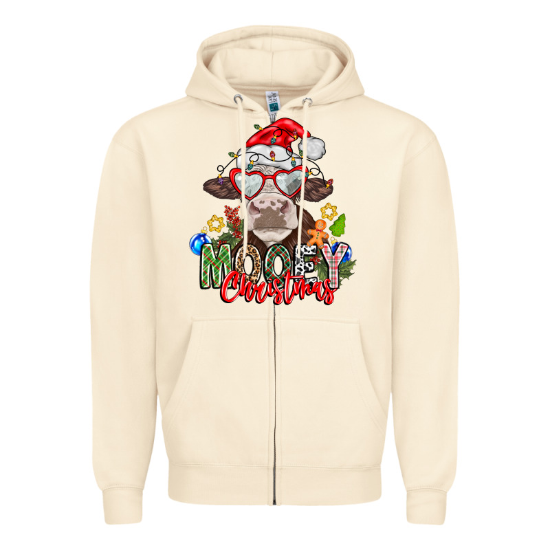 Mooey Christmas Zipper Hoodie by CowhideDigitalArt | Teevron