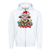 White Mooey Christmas Zipper Hoodie - CowhideDigitalArt