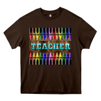 Chocolate Brown Teacher Crayons Tumbler Heavy Core Tee - LillyAllenDesigns