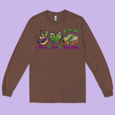 Peace Love Mardi Gras King Cake Long Sleeve Tee Designed By Ranaportraitstore