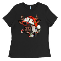 Black Christmas cow with antlers Ladies Tee - Jasminsmagicworld