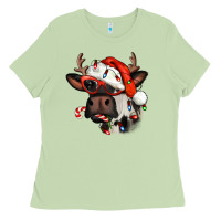 Matcha Christmas cow with antlers Ladies Tee - Jasminsmagicworld
