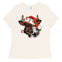 Bone Christmas cow with antlers Ladies Tee - Jasminsmagicworld