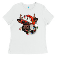 Christmas Cow With Antlers Ladies Tee | Teevron