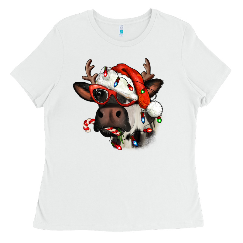 Christmas Cow With Antlers Ladies Tee by Jasminsmagicworld | Teevron