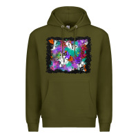 Army Green halloween ghost and turquoise glitter background Premium Hoodie - BundleAndBundleShop