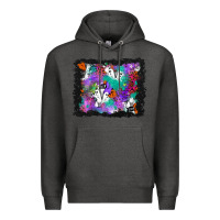 Charcoal Heather halloween ghost and turquoise glitter background Premium Hoodie - BundleAndBundleShop