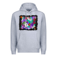 Heather Grey halloween ghost and turquoise glitter background Premium Hoodie - BundleAndBundleShop