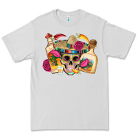 Dove Grey mexican skull sombrero tequila bottle paper roses Premium Tee - Artiststas
