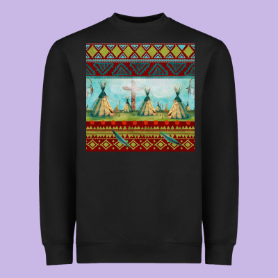 Teepe Tent Dreamcatcher Totem Pole Seamless Patter Heavyweight Sweatshirt Designed By Fadigitalartstudio