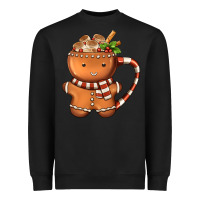Black Gingerbread Cookie Man Hot Cocoa Coffee Heavyweight Sweatshirt - FaDigitalArtStudio