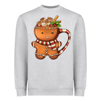 Heather Grey Gingerbread Cookie Man Hot Cocoa Coffee Heavyweight Sweatshirt - FaDigitalArtStudio