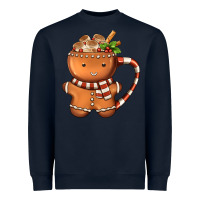 Navy Gingerbread Cookie Man Hot Cocoa Coffee Heavyweight Sweatshirt - FaDigitalArtStudio
