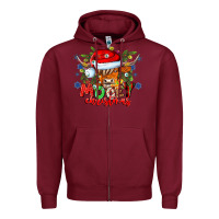 Burgundy Mooey Christmas Zipper Hoodie - CowhideDigitalArt