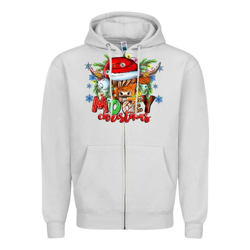 Mooey Christmas Zipper Hoodie by CowhideDigitalArt | Teevron