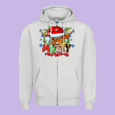 Mooey Christmas Zipper Hoodie Designed By Cowhidedigitalart