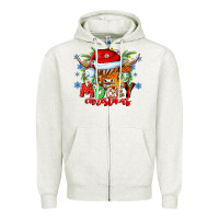Oatmeal Heather Mooey Christmas Zipper Hoodie - CowhideDigitalArt