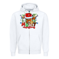White Mooey Christmas Zipper Hoodie - CowhideDigitalArt