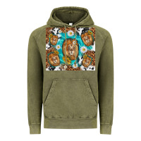 Vintage Olive lion with leopard and cowhide pattern Vintage Hoodie - TumblerDesignByShophia