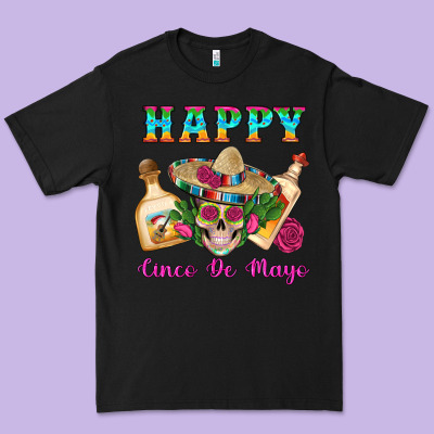 Happy Cinco De Mayo Mexican Skull Tequila Bottle Roses Cactus Premium Tee Designed By Artiststas