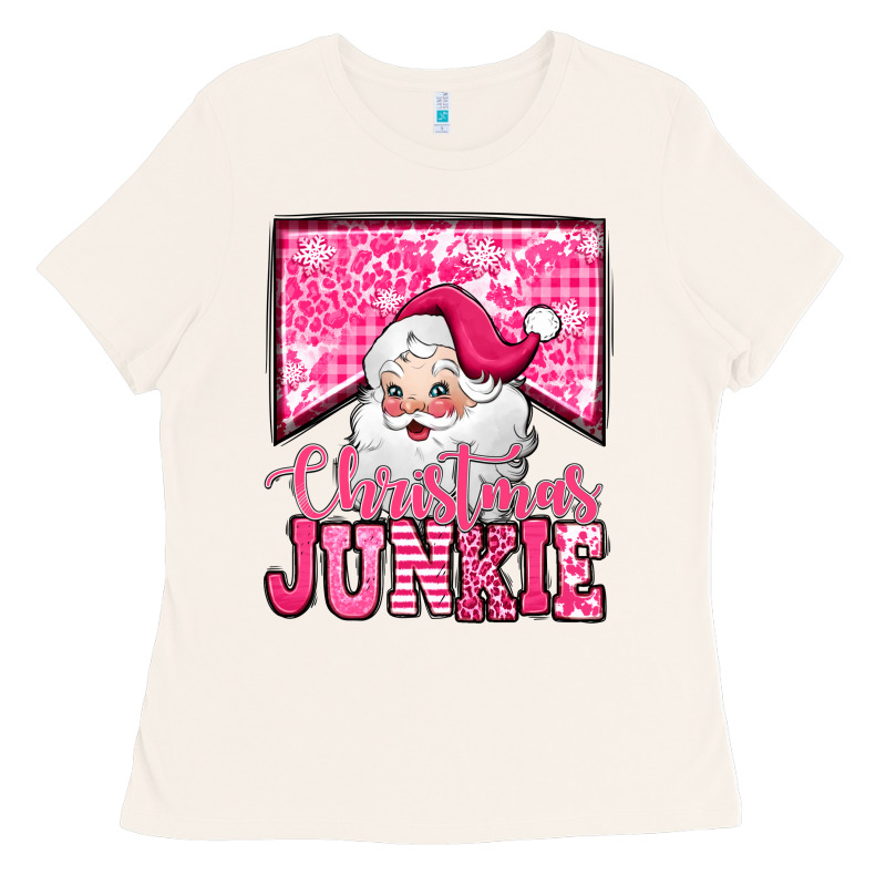 Pink Christmas Junkie Santa Claus Ladies Tee by Jasminsmagicworld | Teevron